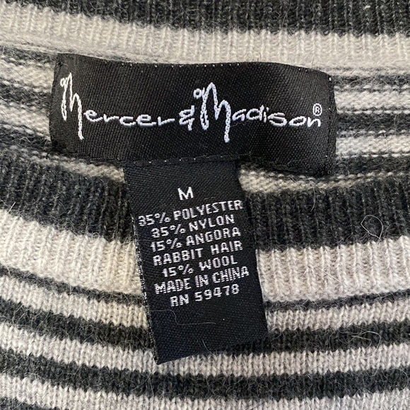 Mercer & Madison Wool/angora Sweater Womens M grey black Stripe Soft Cozy warm - Picture 4 of 6